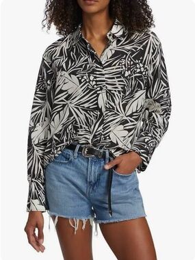 NWT Frame Denim Black & White Botanical Button-Down Blouse